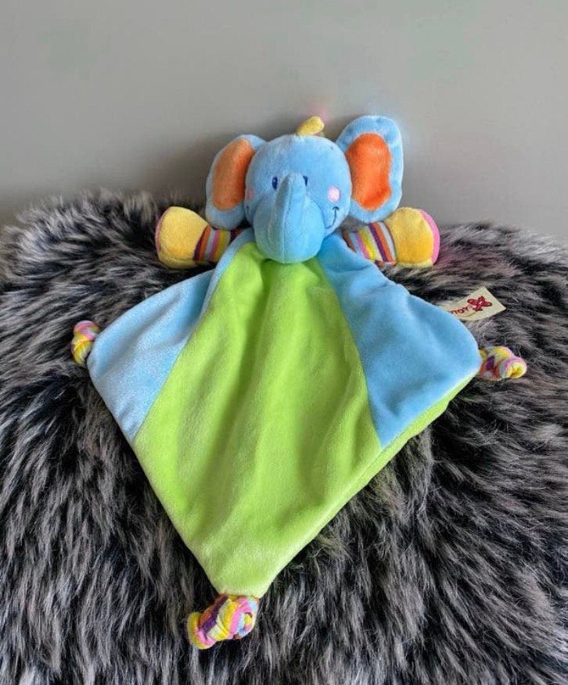 Olifant knuffeldoekje blauw / groen, Verzenden, Zo goed als nieuw, Olifant