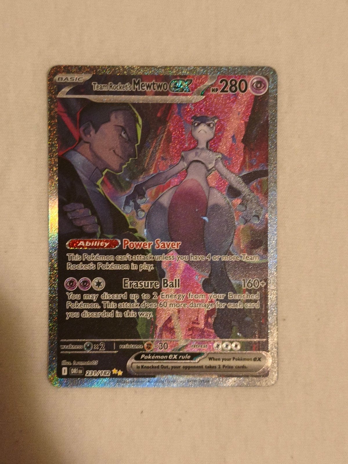 Mewtwo 231/182 Team Rocket's Mewtwo EX Full Art, Hobby en Vrije tijd, Ophalen of Verzenden, Zo goed als nieuw, Losse kaart, Foil
