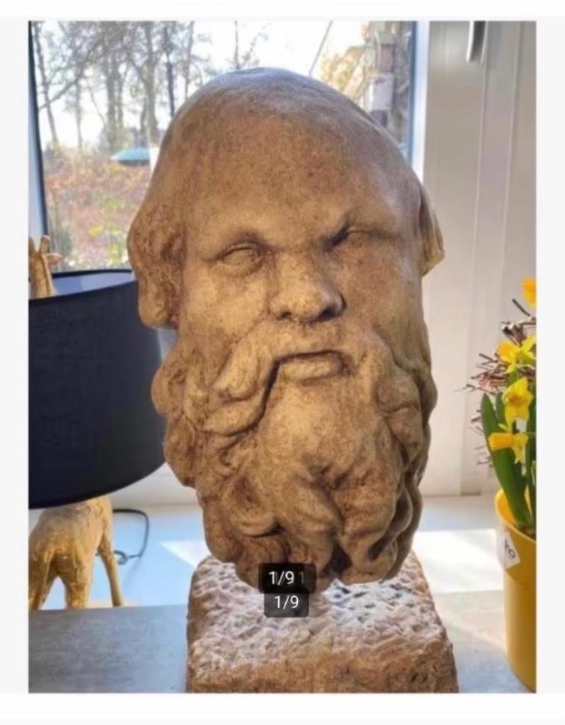 Stenen beton beeld Man met baard 46 cm op voet, ruim 10 kilo, Tuin en Terras, Tuinbeelden, Steen, Nieuw, Ophalen of Verzenden