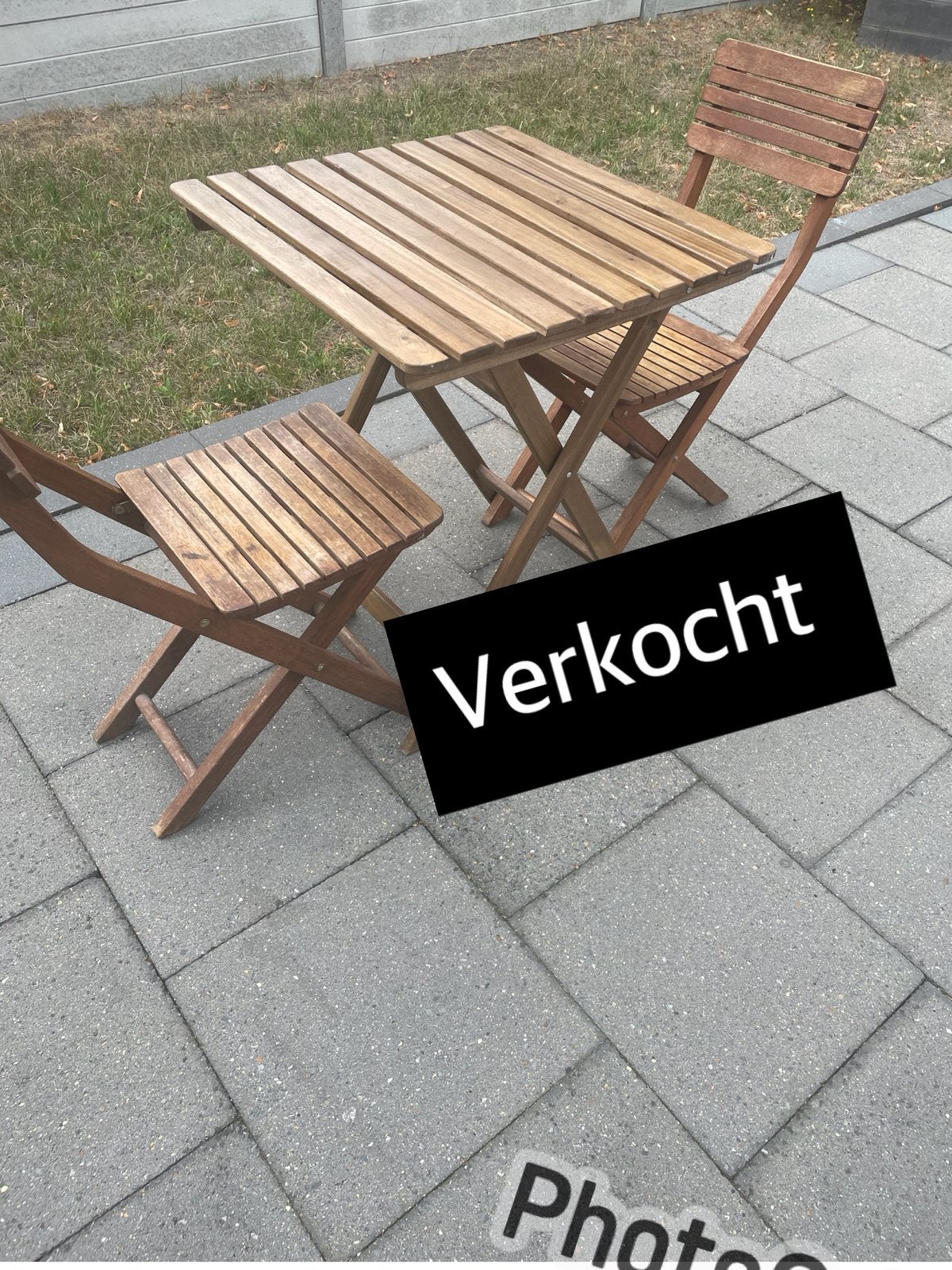BISTRO SETJE MASSIEF HOUT IN KLAPBAAR, Zo goed als nieuw, Tuinset, Hout, Ophalen