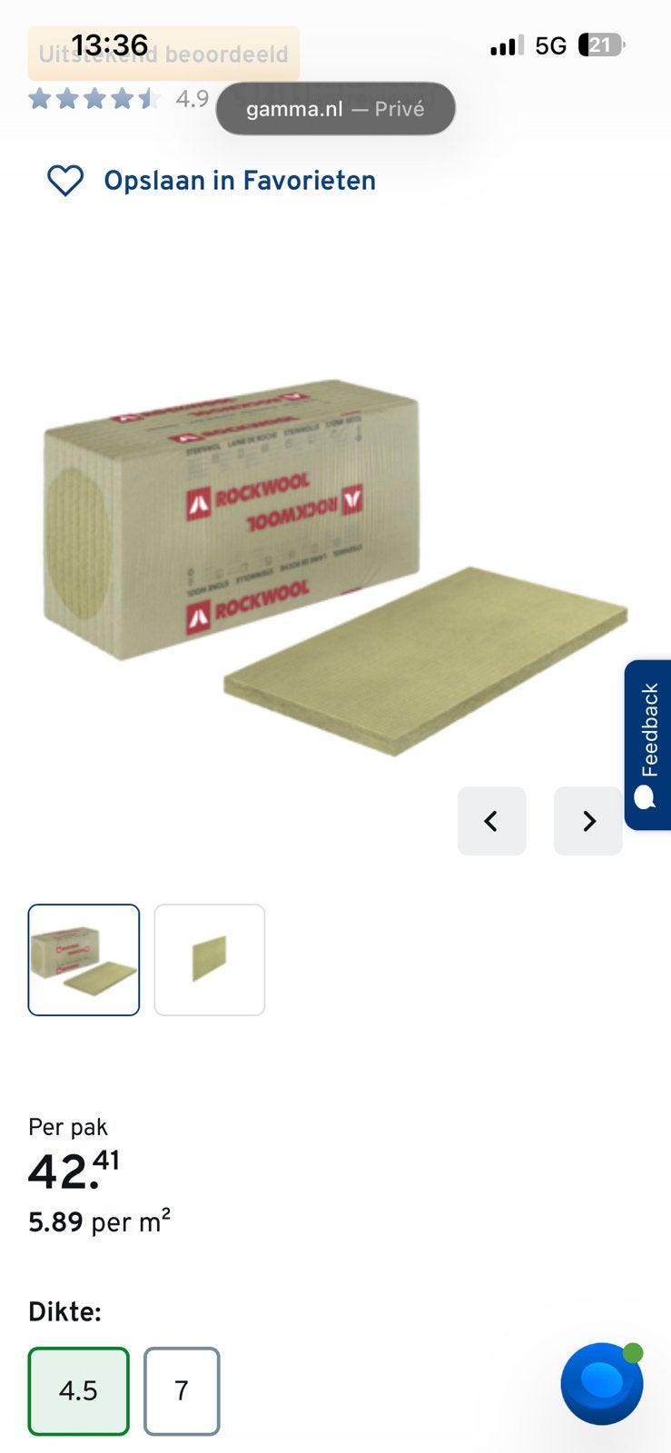rockwool isolatie, Ophalen, 4 tot 8 cm, Nieuw, Steenwol