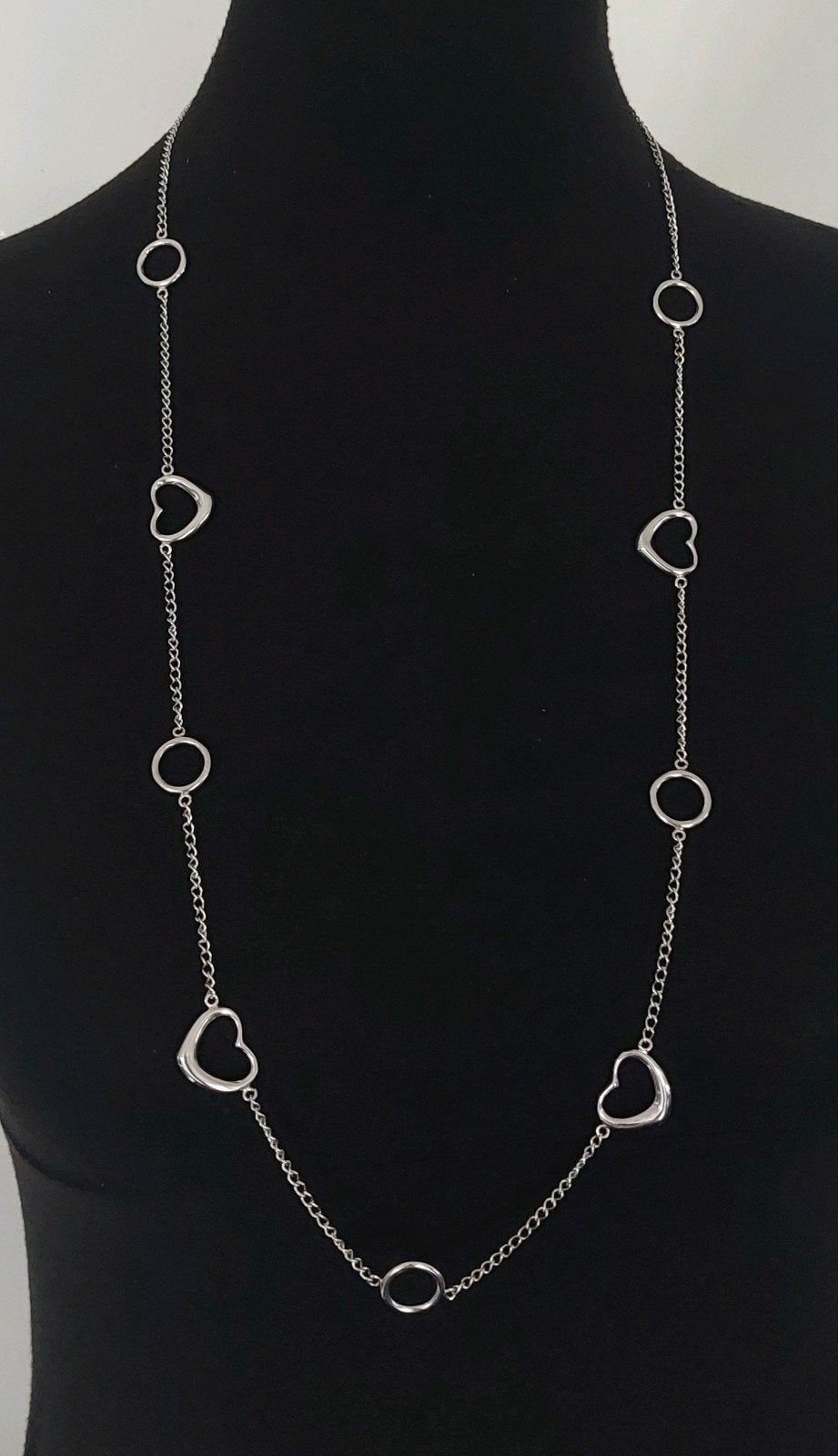 Zilveren ketting met hartjes 925 zilver 85cm lang, Ophalen of Verzenden, Zilver, Zilver