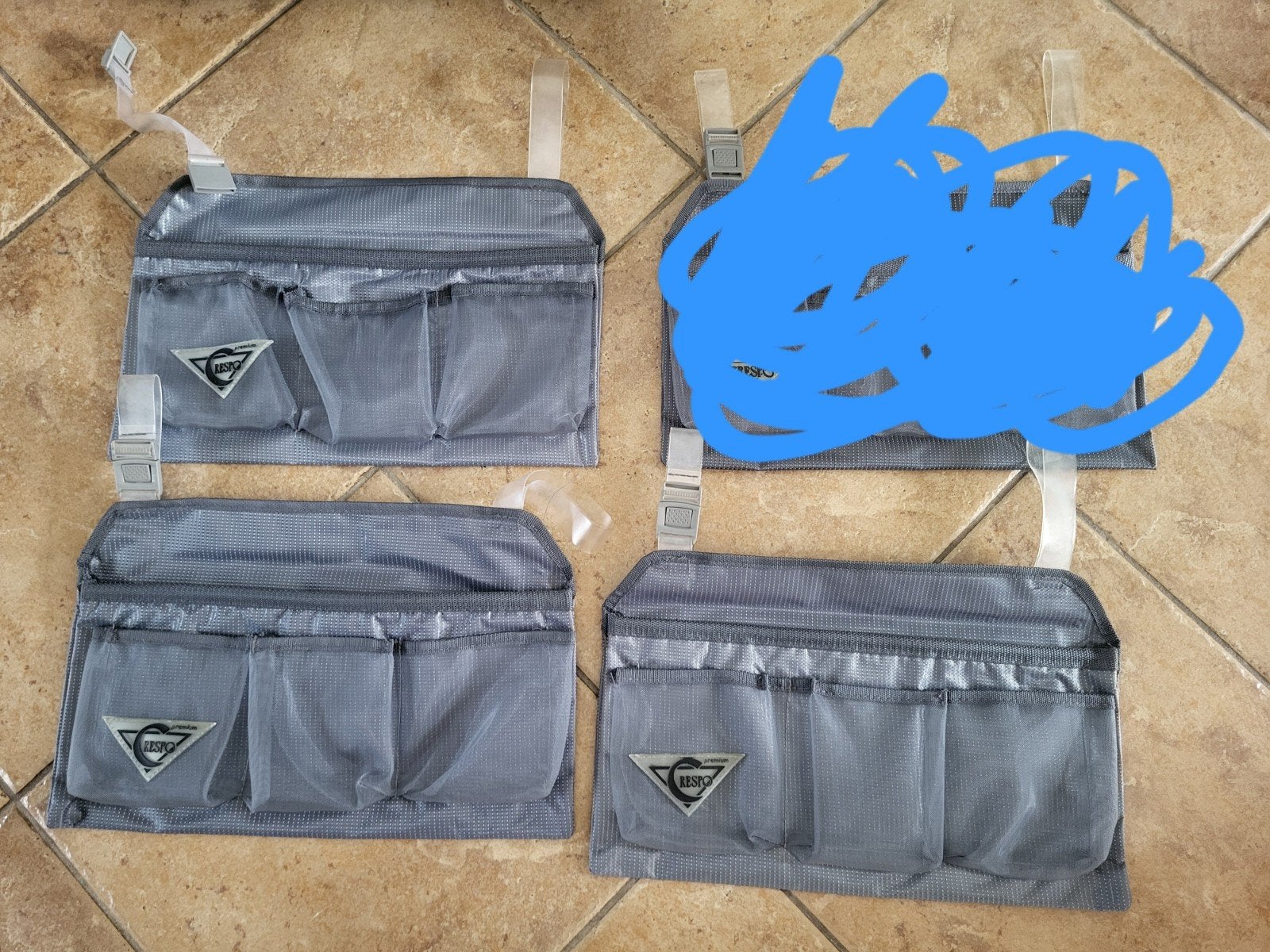 3x Crespo Organizer voor de armleuning van je campingstoel., Ophalen of Verzenden, Zo goed als nieuw, Campingmeubel-accessoire