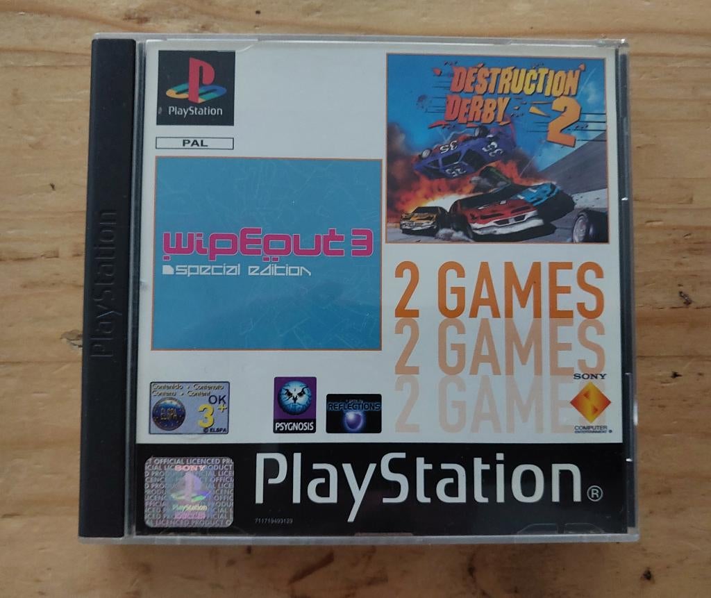 Wipeout 3 + Destruction Derby 2 PS1 Playstation 1, Gebruikt, Racen en Vliegen, 2 spelers, Ophalen of Verzenden