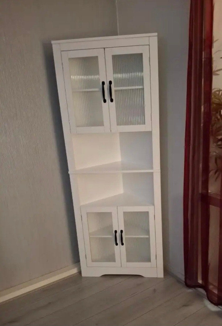 Witte hoekvitrinekast met glazen deuren, Huis en Inrichting, Ophalen, Nieuw