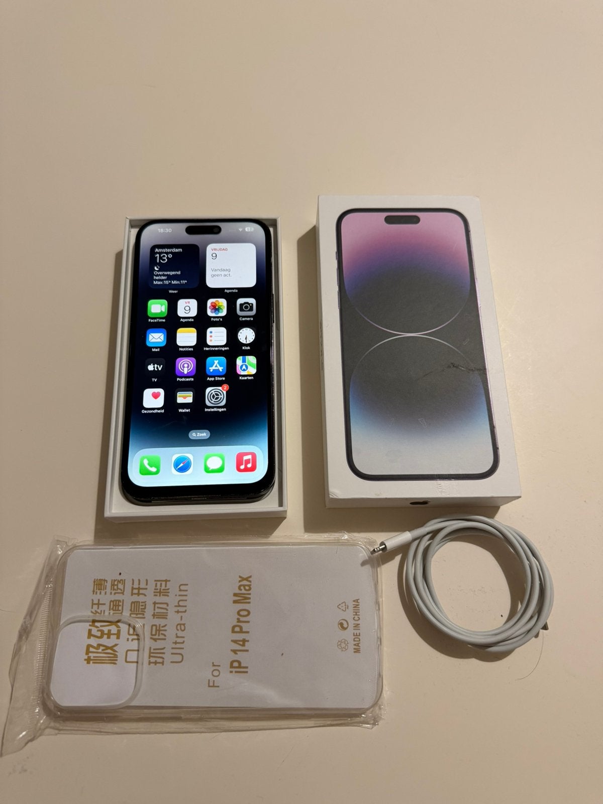 iPhone 14 Pro Max - 128GB | Doos + Lader + Hoesje, Zwart, Ophalen of Verzenden, 84 %, Zonder simlock