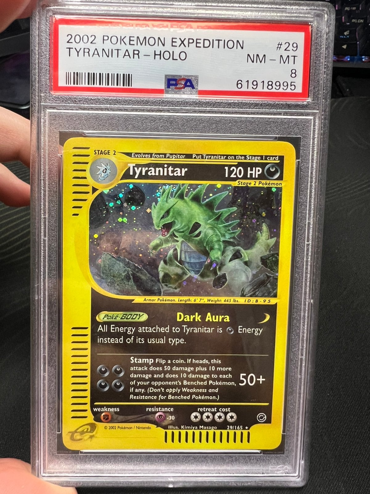 Pokémon Tyranitar #29/165 Holo – PSA 8 – Expedition, Ophalen of Verzenden, Zo goed als nieuw