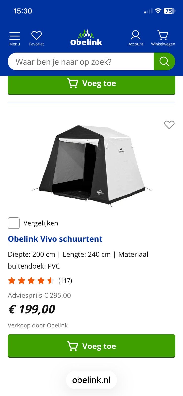 Schuurtent van obelink, Caravans en Kamperen, Tenten, Ophalen of Verzenden, Zo goed als nieuw