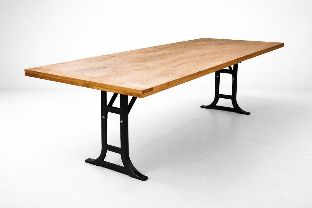Strakke industriële eikenhouten tafel, Industrieel, vintage, Vijf personen of meer, Eikenhout, Rechthoekig