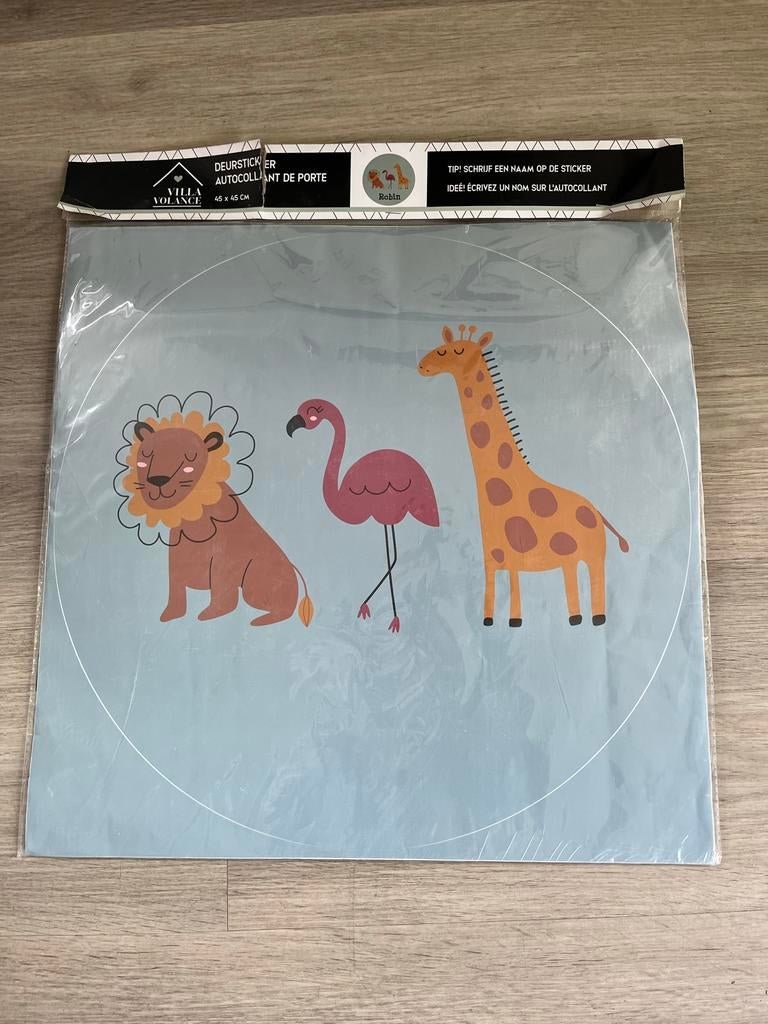 Deursticker kinderkamer: leeuw, flamingo, giraffe (45x45 cm), Ophalen, Nieuw