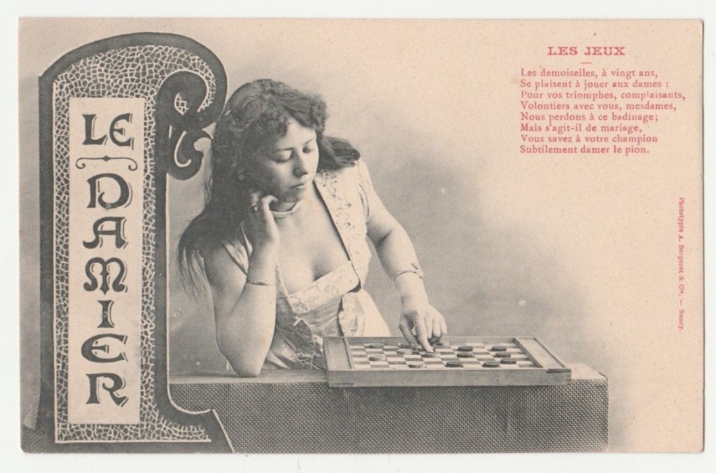 Dammen.  Denksporten.   Meer dan 126 jaar oude kaart., Verzamelen, Verzenden, Voor 1920, Ongelopen, Overige thema's