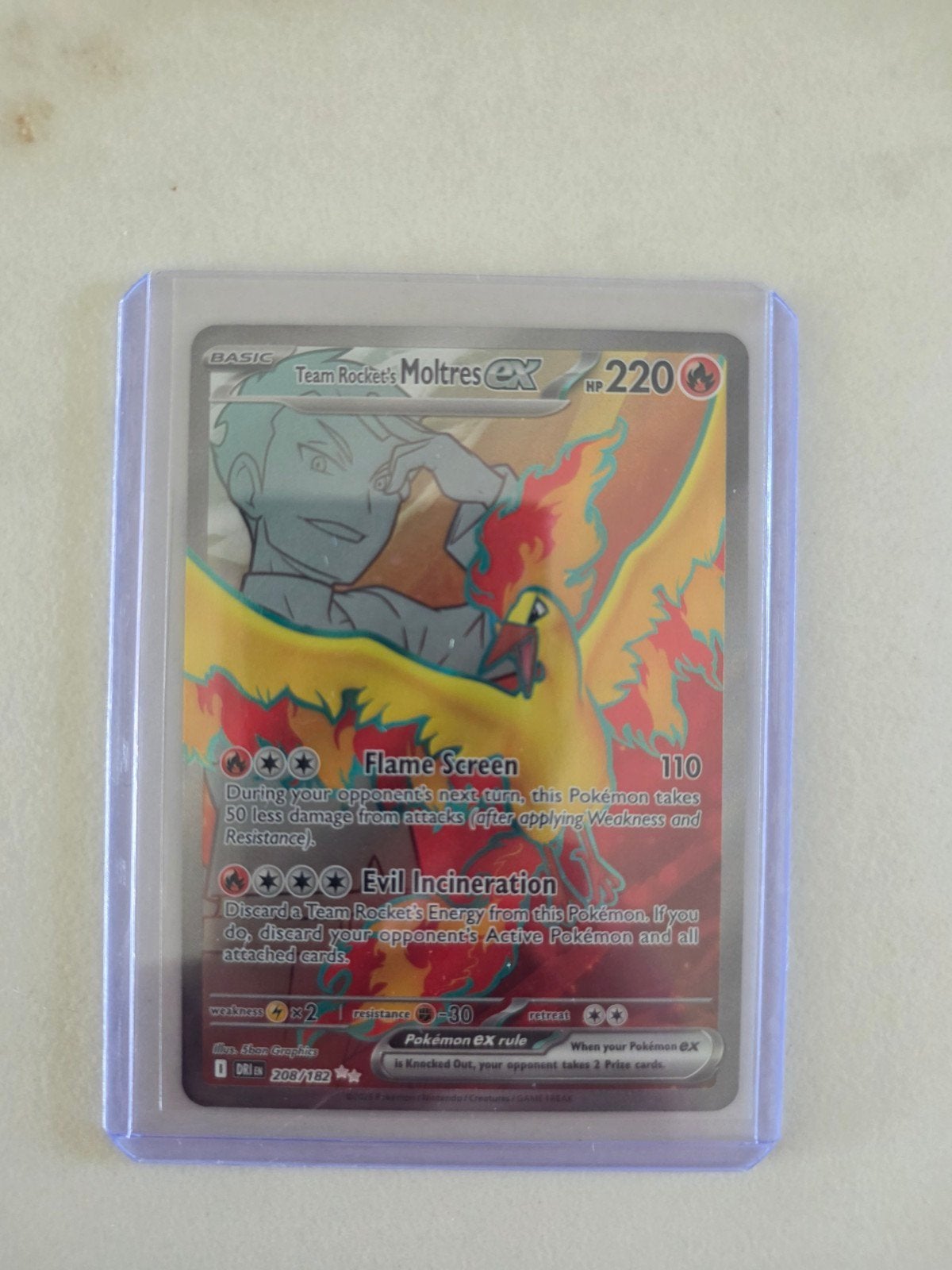 Team Rocket's Moltres EX Pokémon kaart 208/182, Ophalen of Verzenden, Nieuw, Losse kaart, Foil