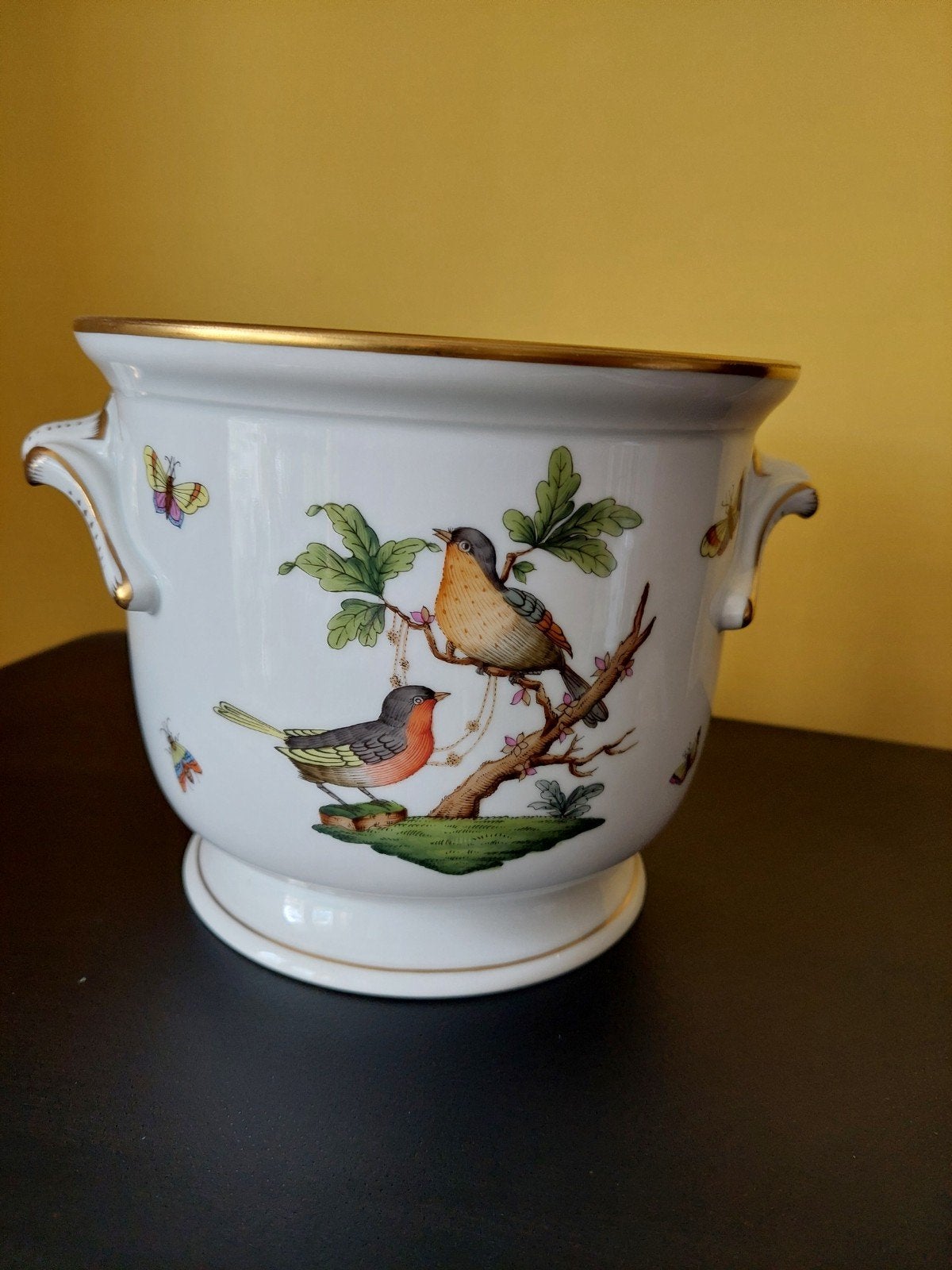 Herend Hongarije Handgeschilderde Bloempot met Vogels, Verzenden