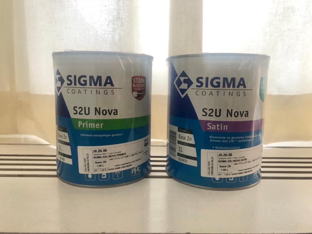 Sigma (trap)verf S2U Nova Primer & Satin J0.20.50 (4041) 1L, Nieuw, Ophalen of Verzenden, Verf, Minder dan 5 liter