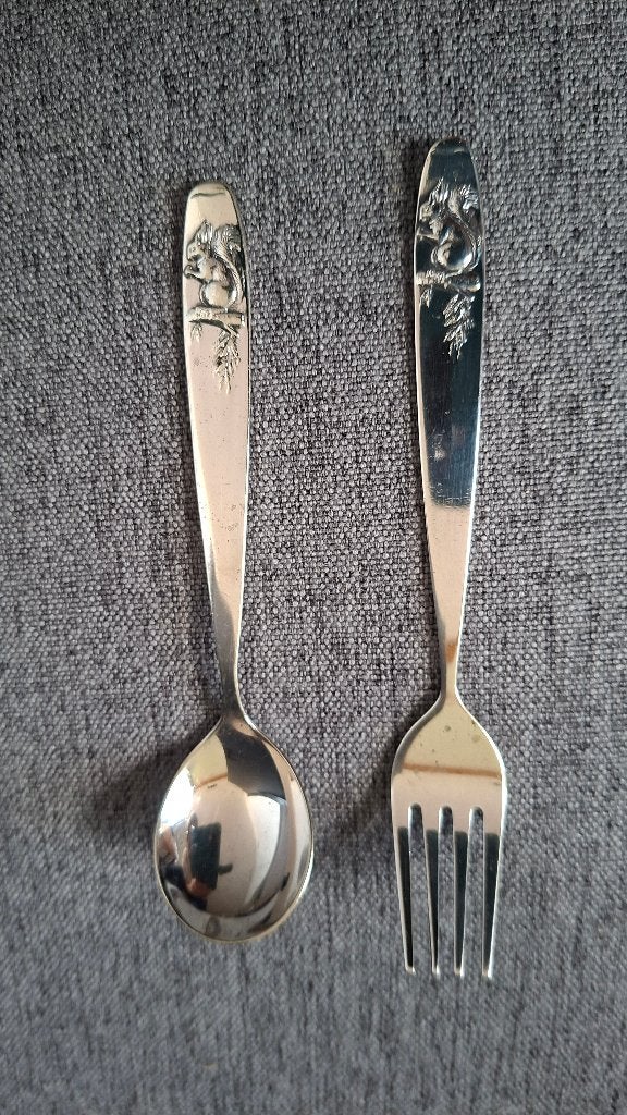Vintage Pako verzilverd setje kinderbestek, jaren '60, Antiek en Kunst, Ophalen of Verzenden