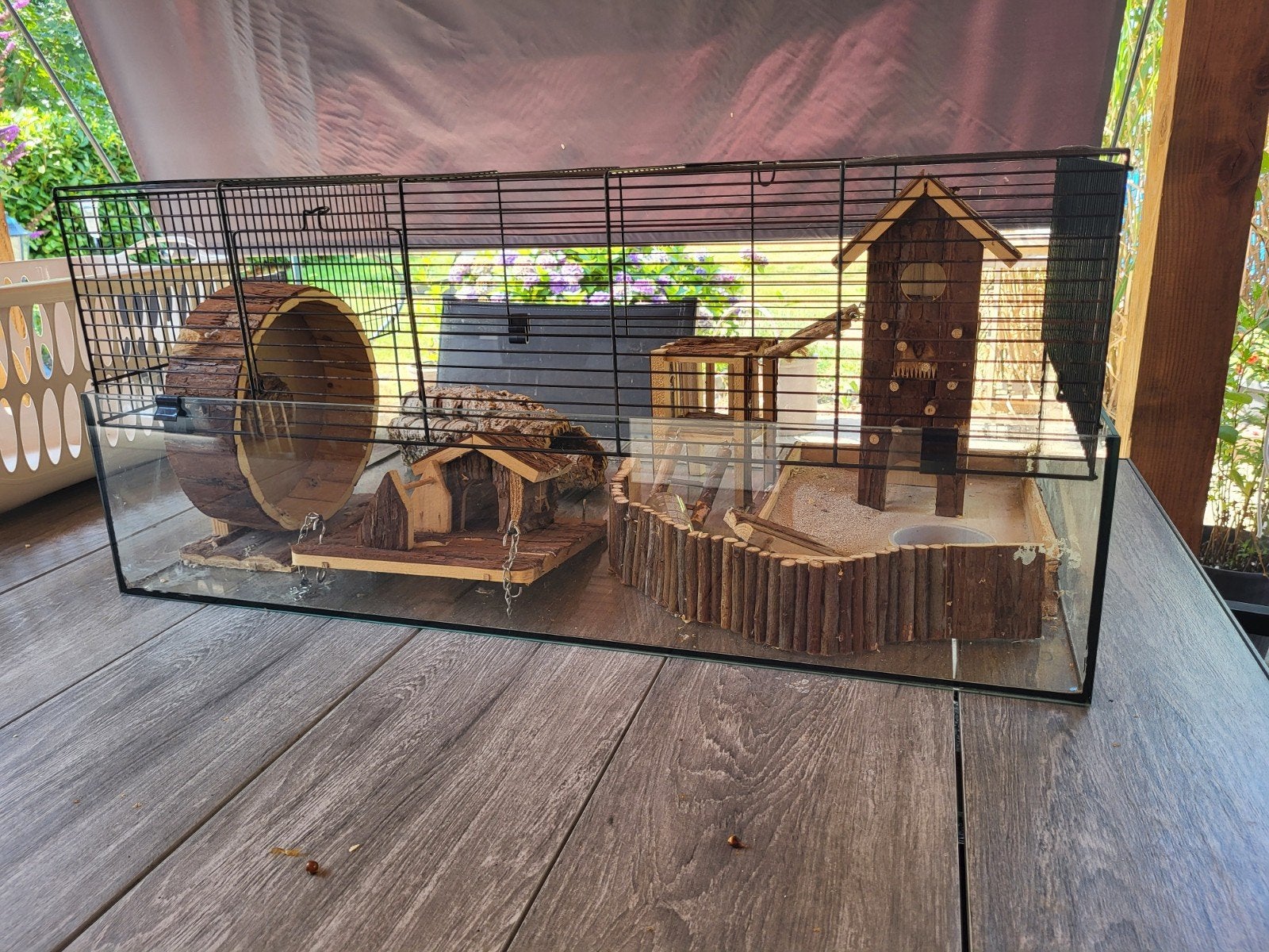 Hamsterkooi glas 78 x 47,5 x 34 met veel accesoires, Kooi, Gebruikt, Hamster, 75 tot 110 cm