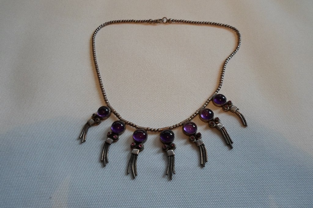 Ketting Zilver Amethist, Sieraden, Tassen en Uiterlijk, Antieke sieraden, Ophalen of Verzenden, Zilver, Ketting, Met edelsteen