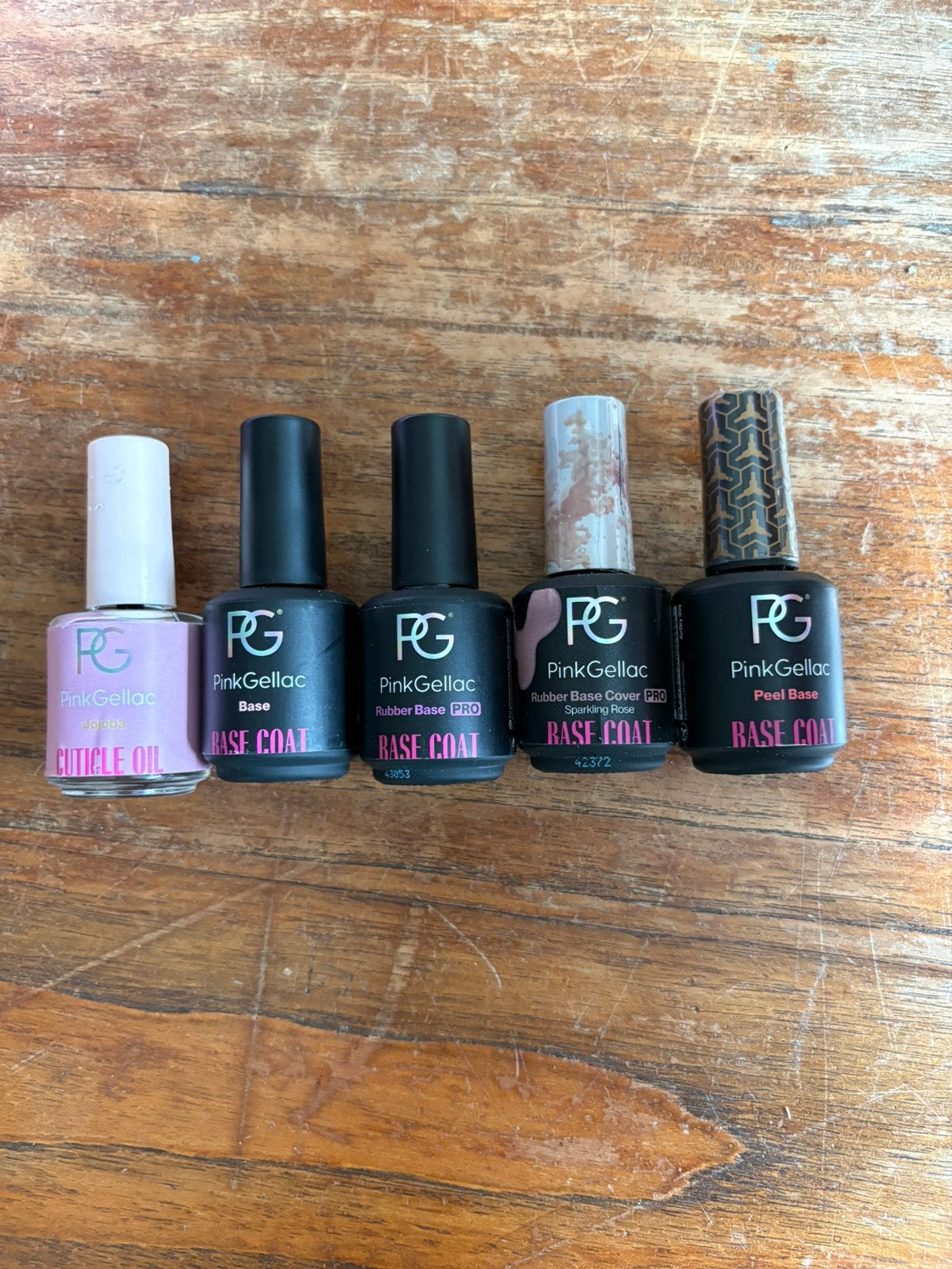 Pink gellac set base coats en cuticle oil, Ophalen of Verzenden, Zo goed als nieuw, Overige kleuren, Handen en Nagels