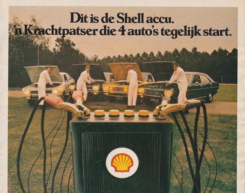 Retro reclame 1974 Shell tankstation auto's krachtpatser, Verzenden, Overige typen