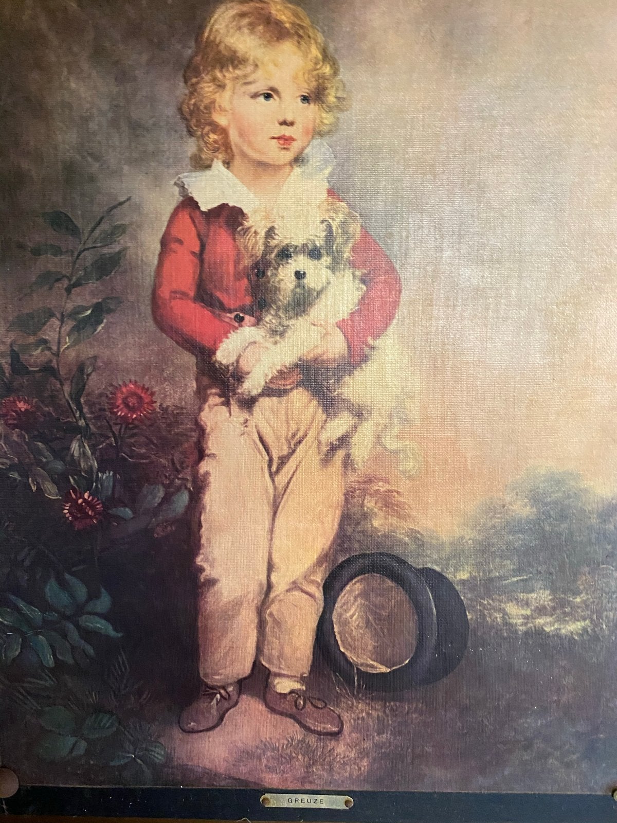 Schilderij 'Master Simpson' - Jongen met hond, 45x55 cm🖼️, Ophalen, Doek, Portret of Personen, Olieverf