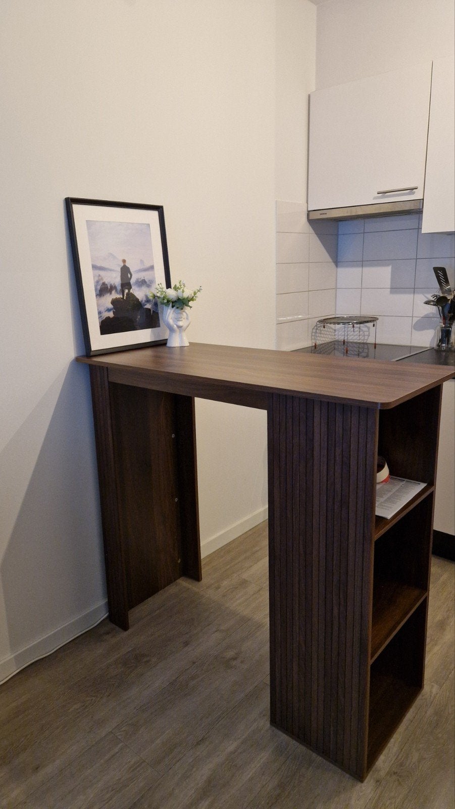 Bartafel met opbergvakken - walnootlook, Ophalen, 100 tot 150 cm, Nieuw, 50 tot 100 cm
