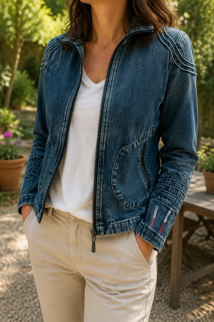 Vintage WonderWoman denim biker jasje spijkerjas maat M Y2K, Maat 38/40 (M), Blauw, Ophalen of Verzenden, Zo goed als nieuw