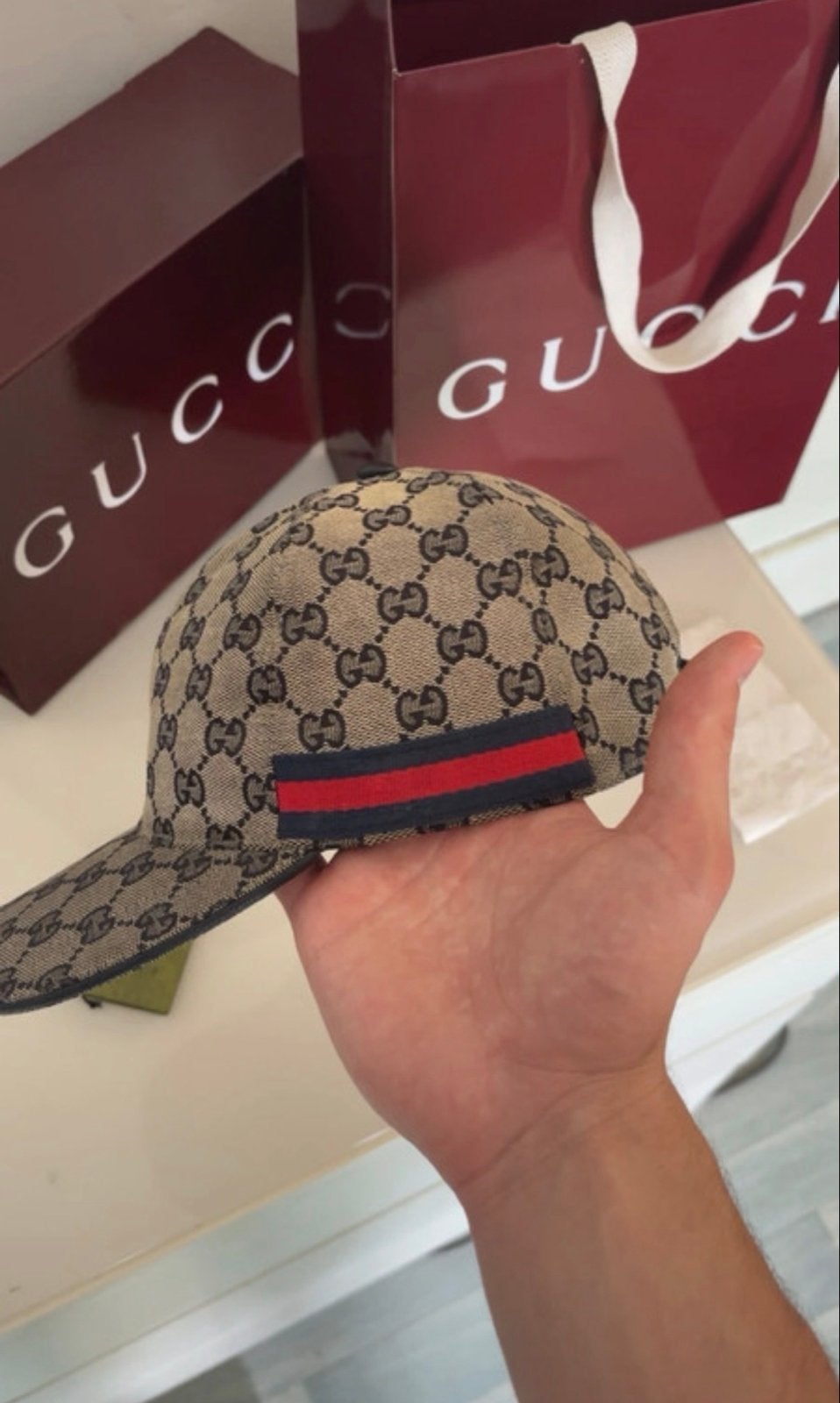 Gucci GG Canvas Baseballpet met Webdetail, Verzenden, Zo goed als nieuw, One size fits all, Pet
