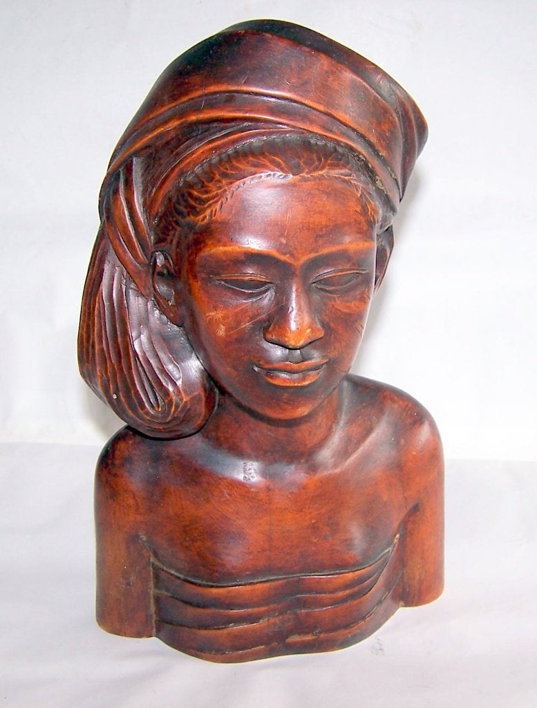 Prachtige Balinese vintage handgesneden houten buste vrouw., Antiek en Kunst, Art deco, Buste, Handgemaakt, Ophalen of Verzenden