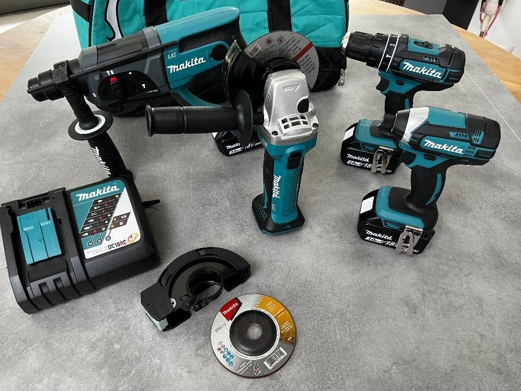 MAKITA 18V 4-DELIGE ACCU SET BOOR- KLOP- SCHROEF- & SLIJPTOL, Overige typen, Nieuw, Ophalen of Verzenden, Hardhout