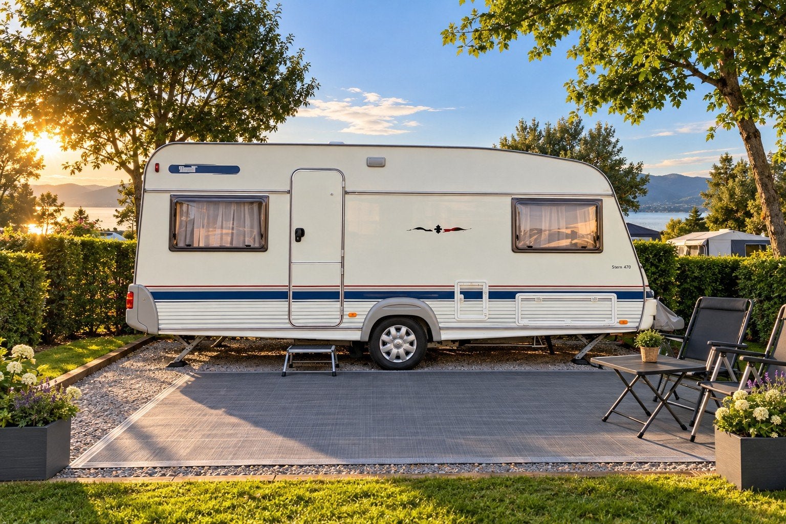 Wilk Stern 470 caravan inc voortent,luifel,mover bj 2002, Vast bed, Rondzit, Schokbreker, 750 - 1000 kg