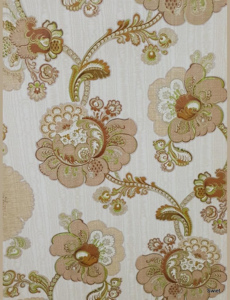 14016 seventies barok bloemen behang retro wallpaper swiet, Huis en Inrichting, Ophalen of Verzenden, Groen
