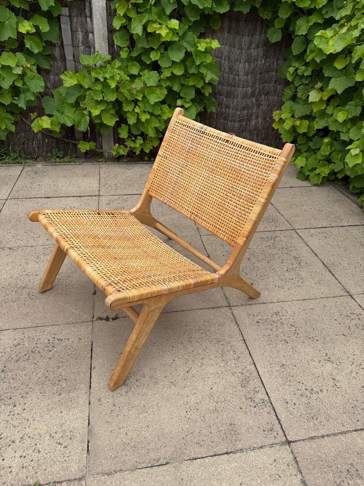 Stijlvolle rotan lounge stoel - Hout en riet, Ophalen, Gebruikt, Bruin, Eén