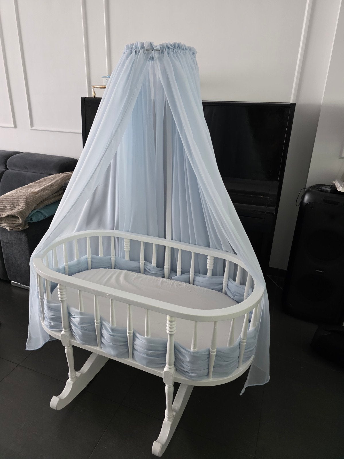 Witte wieg met hemel en bekleding - Zo goed als nieuw, Ophalen of Verzenden, Zo goed als nieuw, Wieg