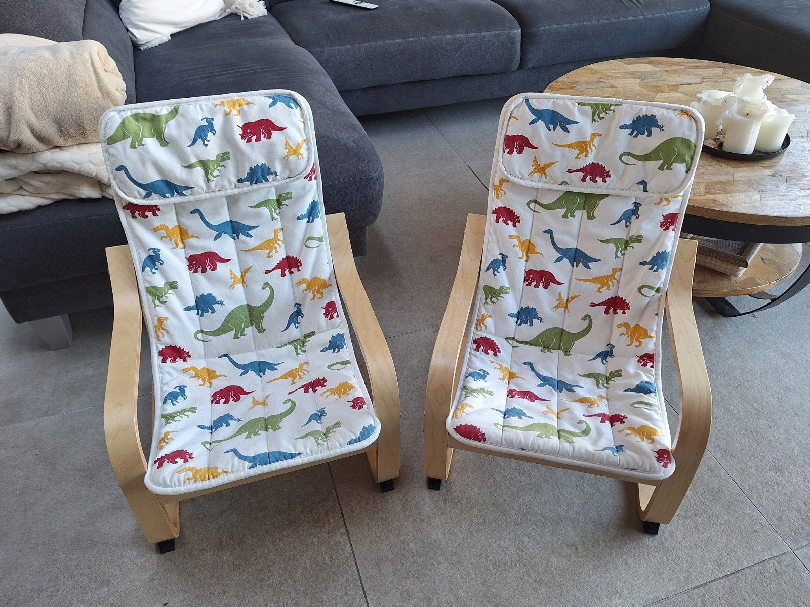 ikea poang kinderfauteuil 2 stuks met dinoprint, Ophalen, Gebruikt, Stoel(en)