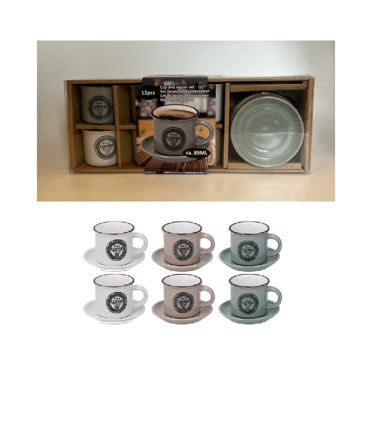 6x Espresso Kop & Schotel set - ca. 89ml - Aardewerk - NIEUW, Nieuw, Ophalen of Verzenden, Overige stijlen, Kop(pen) en/of Schotel(s)
