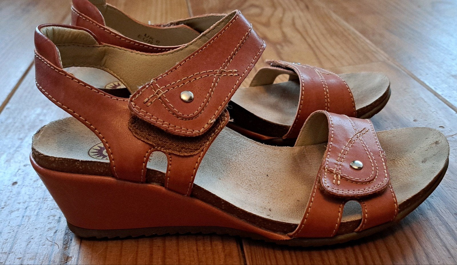 Zomerse sandalen met sleehak, Earth Spirit, Oranje, Zo goed als nieuw, Sandalen of Muiltjes