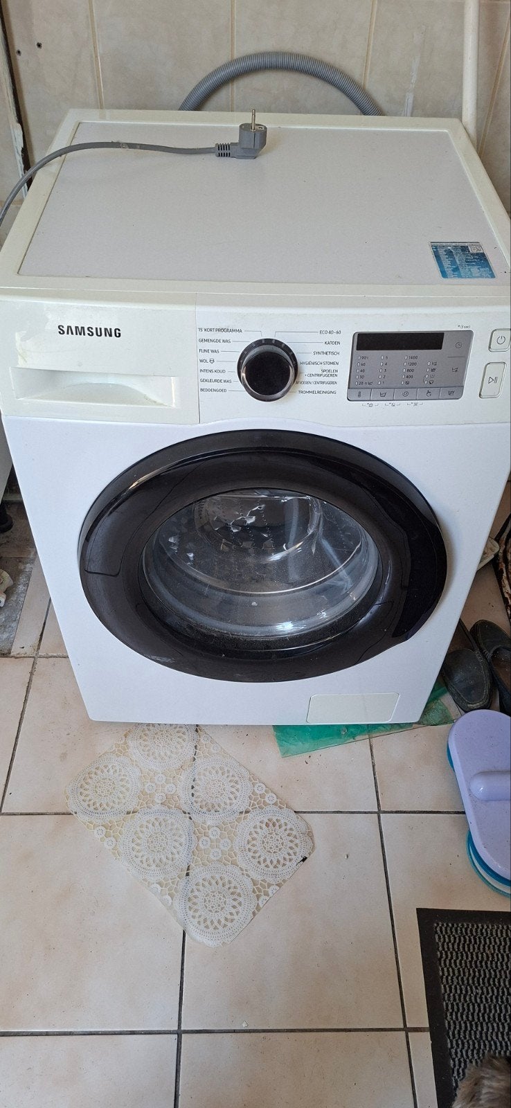 ZganSamsung wasmachine /koelkast/vriezer  wegens overlijden, 6 tot 8 kg, Ophalen, 1200 tot 1600 toeren, 85 tot 90 cm
