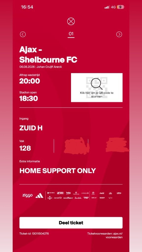 AFC Ajax - Shelbourne FC     F-SIDE, Tickets en Kaartjes, Eén persoon