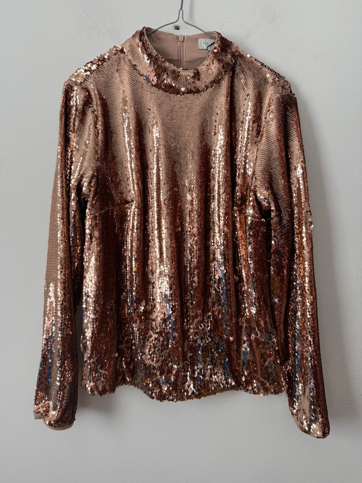Nieuw! Ted Baker pailletten top rose goud - 4 (40/42), Ophalen of Verzenden, Nieuw, Roze, Lange mouw