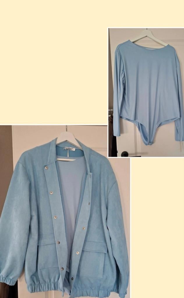 Nieuw bomber jasje met body in lichtblauw, Ophalen of Verzenden, Nieuw, Maat 46/48 (XL) of groter, Blauw