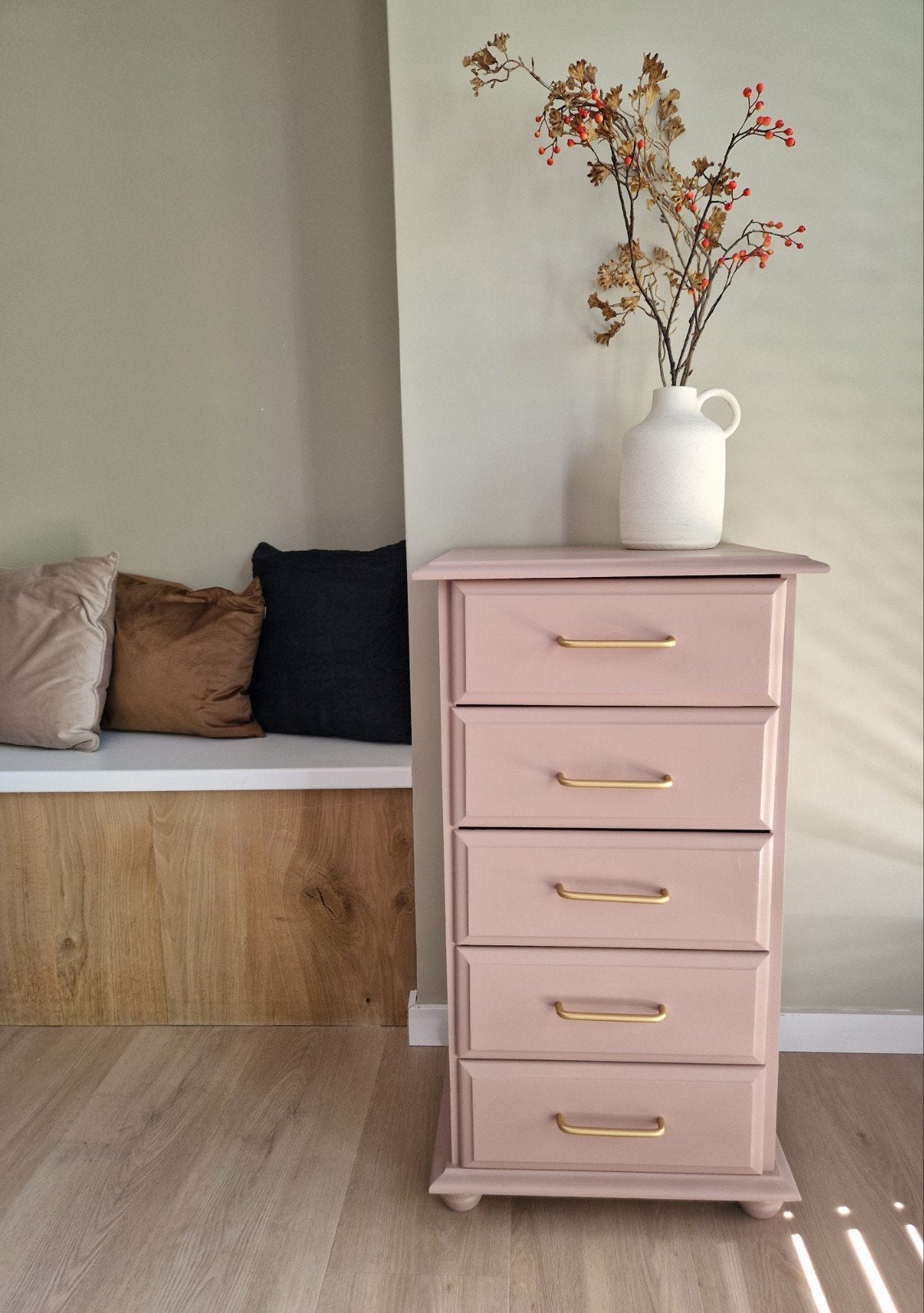Ladekast Mild Plum – 5 lades – goudkleurige handgrepen, Ophalen, 5 laden of meer, 50 tot 100 cm, Zo goed als nieuw