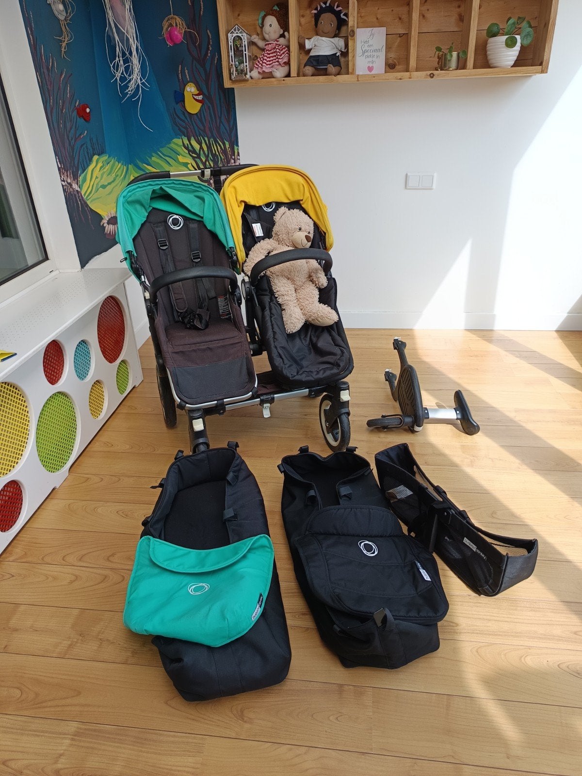 Bugaboo tweeling buggy., Ophalen of Verzenden, Gebruikt, Bugaboo, Luchtbanden