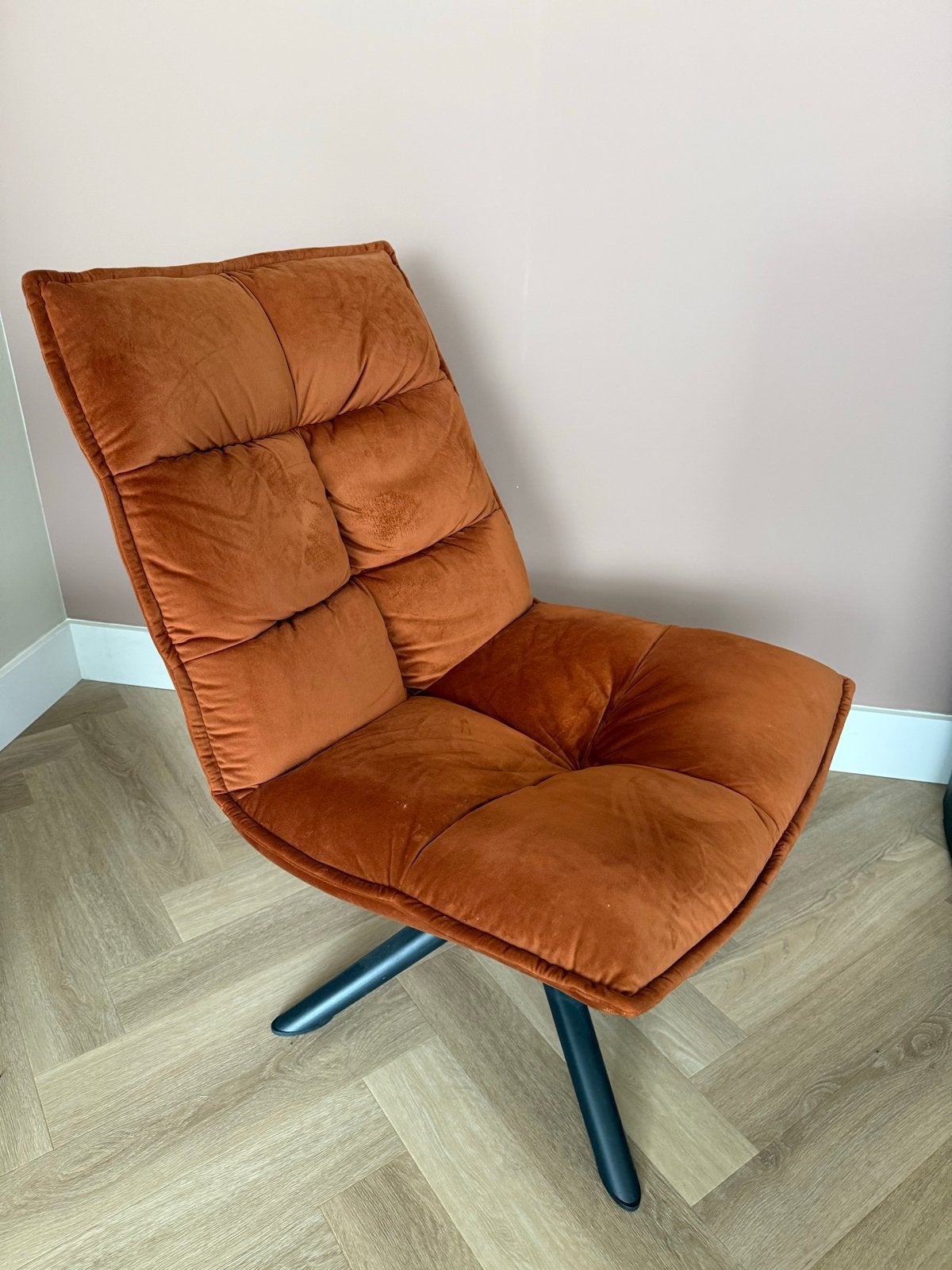 Draaibare Fauteuil - Roest Bruin Terracotta Woonkamer Stoel, Ophalen, Zo goed als nieuw, Stof, 75 tot 100 cm