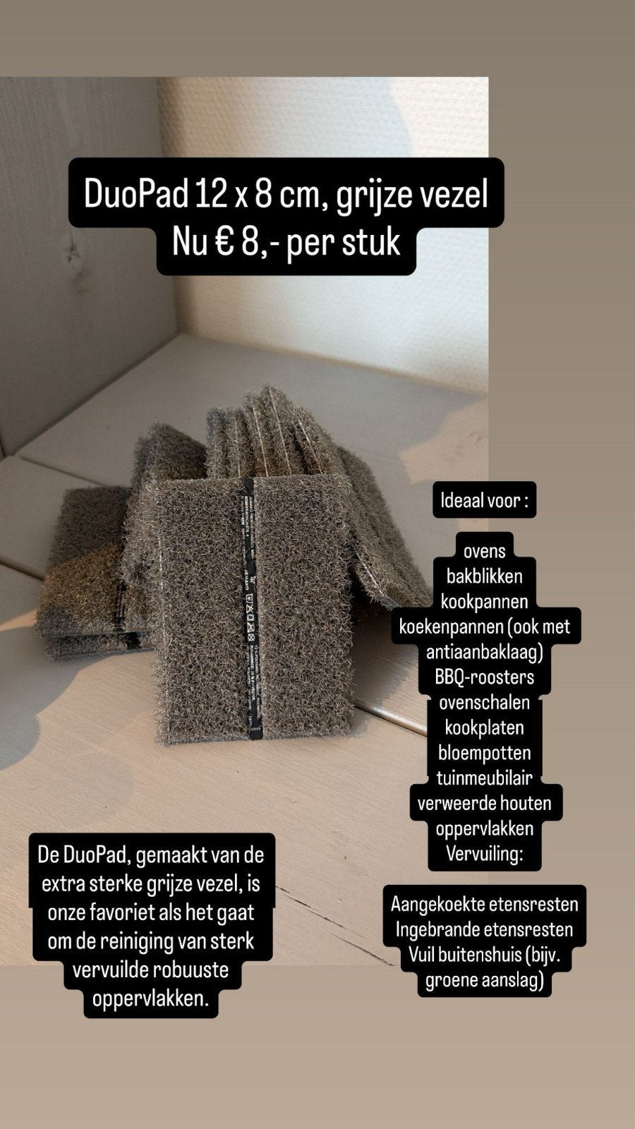 DuoPad 12x8 cm Grijze Vezel - Krachtige Reinigingspad, Huis en Inrichting, Schoonmaakartikelen, Ophalen of Verzenden