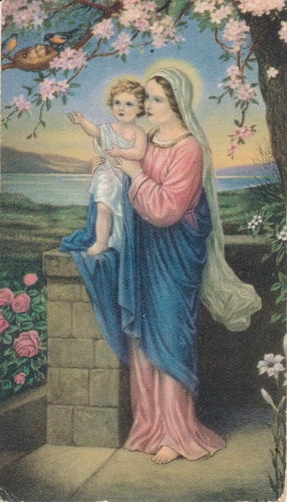 Mooi devotieprentje Maria en Kind, Ophalen of Verzenden, Zo goed als nieuw, Kaart of Prent, Christendom | Katholiek