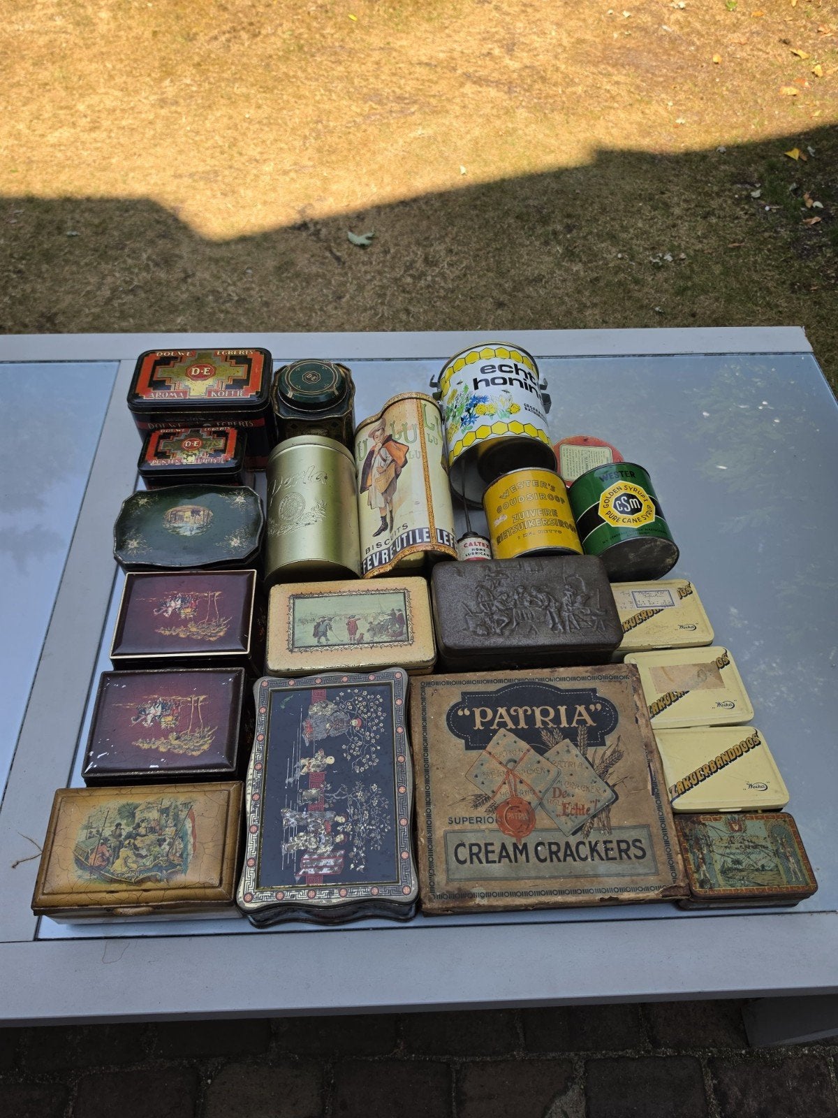 Verzameling oude blikken koffie Douwe Egberts Lu Tabak, Verzamelen, Blikken, Gebruikt, Koffie, Douwe Egberts, Ophalen of Verzenden