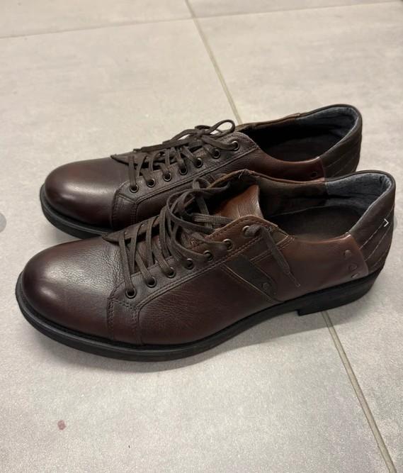 Men's Brown Leather Lace-Up Shoes - Size 44, Bruin, Ophalen of Verzenden, Zo goed als nieuw, Espadrilles of Moccasins