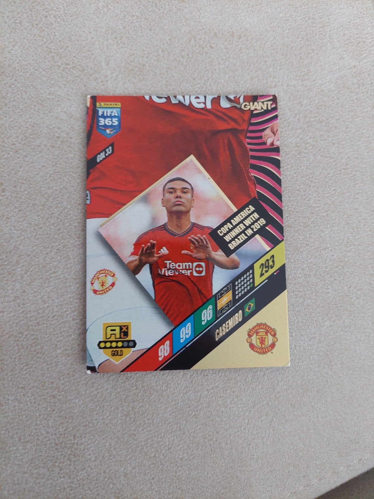 Panini FIFA 365 Giant Casemiro Manchester United, Verzamelen, Ophalen of Verzenden, Zo goed als nieuw, Buitenlandse clubs, Spelerskaart