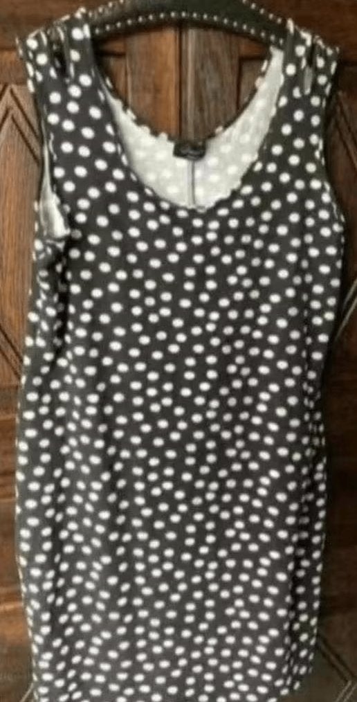 Zwarte jurk witte stippen bollen; Jessica Dresses; 42 / 44, Kleding | Dames, Zwart, Maat 42/44 (L), Ophalen of Verzenden, Zo goed als nieuw