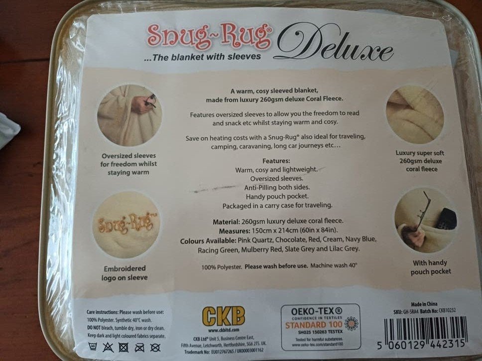 Snug-Rug Deluxe deken met mouwen - Crème, Fleecedeken, Beige, Nieuw, Ophalen of Verzenden